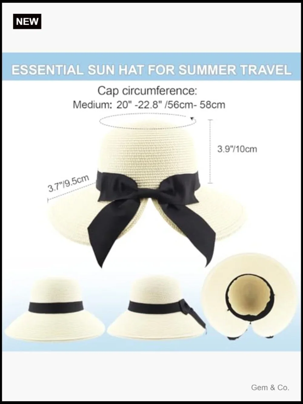 Wide Brim Straw Sun Hat UPF 50+ Foldable Travel Beach Bucket Hat